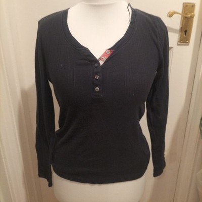 Damen Matalan Größe 6 schwarz/dunkelmarine Langarm Pyjama Oberteil