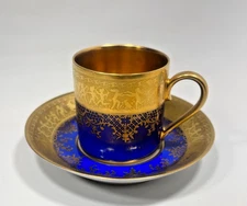DW Karlsbader Porzellan Cobalt Blue & Gold Fine German Porcelain Cup And Saucer