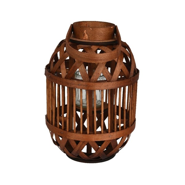Laterne Windlicht Mit Griff Braun Bambus Ø 22,5 X H 34 Cm-image