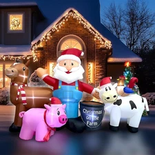 8ft Long Christmas Inflatables Santa Farm Scene Decorations Built-in LED Ligh...