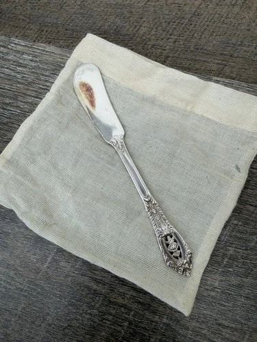 Antique Wallace Sterling Silver Butter Knife 14cm Monogram F Ornate Vintage