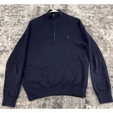 Vintage Polo Ralph Lauren Mens Large Navy Blue Pima Cotton Quarter Zip Pullover