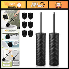 Toilet Bowl Brush Set with Holder - 2 Pack 4 Extra Brush Heads - Black Cleanin