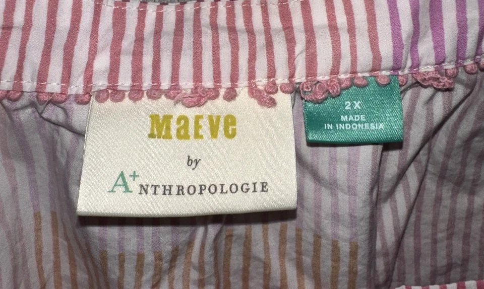 Maeve Anthropologie 2X Gable Tiered Top Pink Striped Square Neck Puff Sleeve - Image 2 of 4