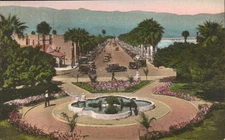 Cabrillo Boulevard Santa Barbara California Hand Colored Postcard by Albertype