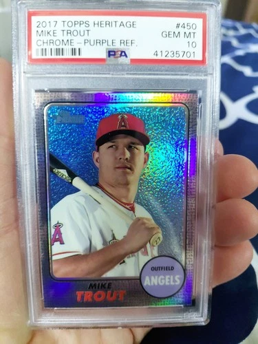 2017 MIKE TROUT TOPPS HERITAGE # 450 CHROME PURPLE REFRACTOR PSA 10 GEM MINT