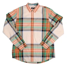 Scotch & Soda Amsterdam Plaid Beige Green Orange Button Down Shirt Mens Size 2XL