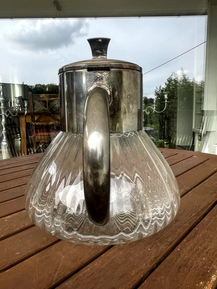 antike große WMF Kristall Glas Karaffe kalte Ente versilbert Glaseinsatz + Sieb - Bild 2 von 4