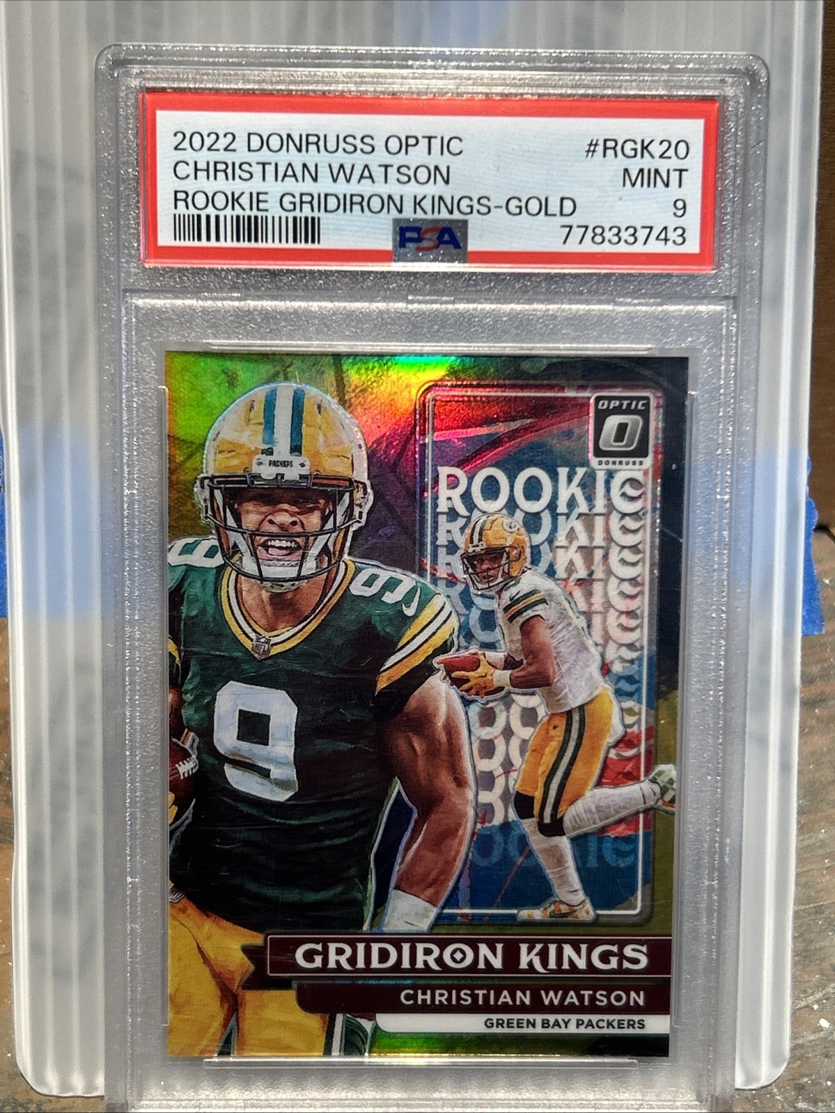 2022 Optic Christian Watson Gridiron Kings Rookie Gold /10 PSA 9