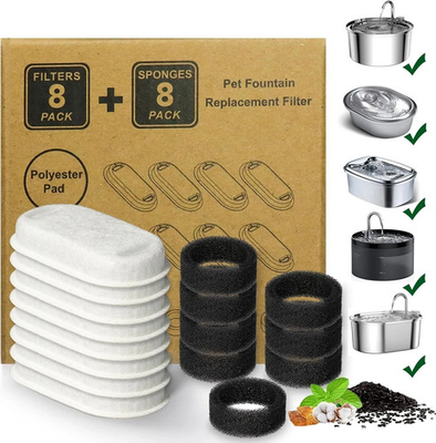 #ad 16 Pack Cat Dog Fountain Filters for 67oz 2L Stainless Pet Water Bowl $24.89