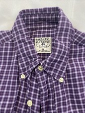 Brooks Brothers Shirt Size M Men  s Button Cotton Maroon Plaid Non Iron Long