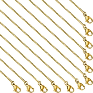 12 Pcs Gold Plated Chain Bulk 18 Inches Thin Snake Stainless Steel Necklace Chai