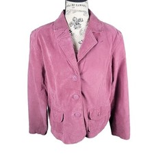 Motto L Woman's Leather Jacket Mauve Pink Moto Blazer Waist Length W/ Pockets