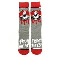 JASON FRIDAY THE 13th SOCKS gray red black halloween movie blood logo ADULT CREW