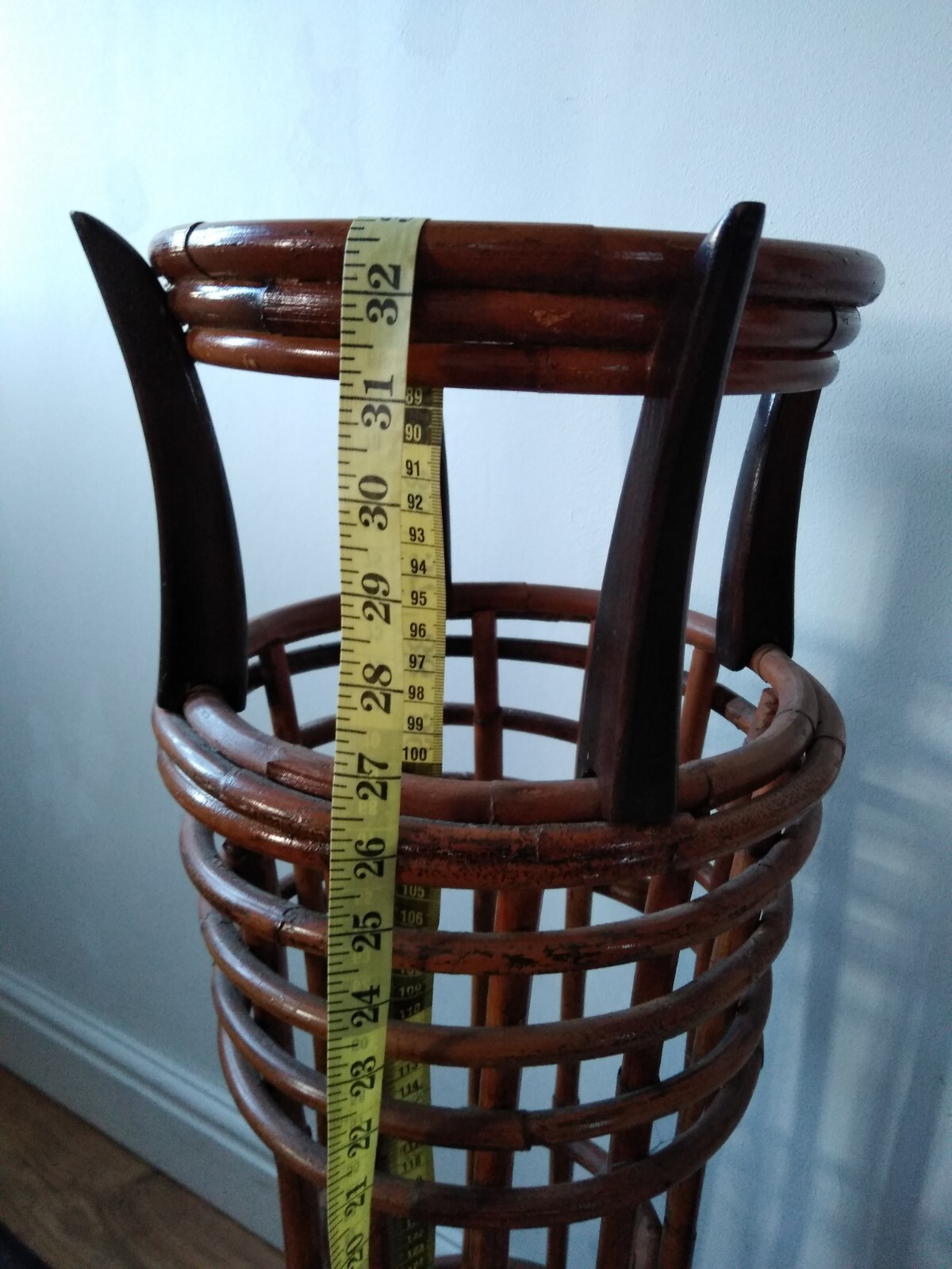 Vintage Mid Century Bamboo Cane Plant Stand Boho Tiki Planter