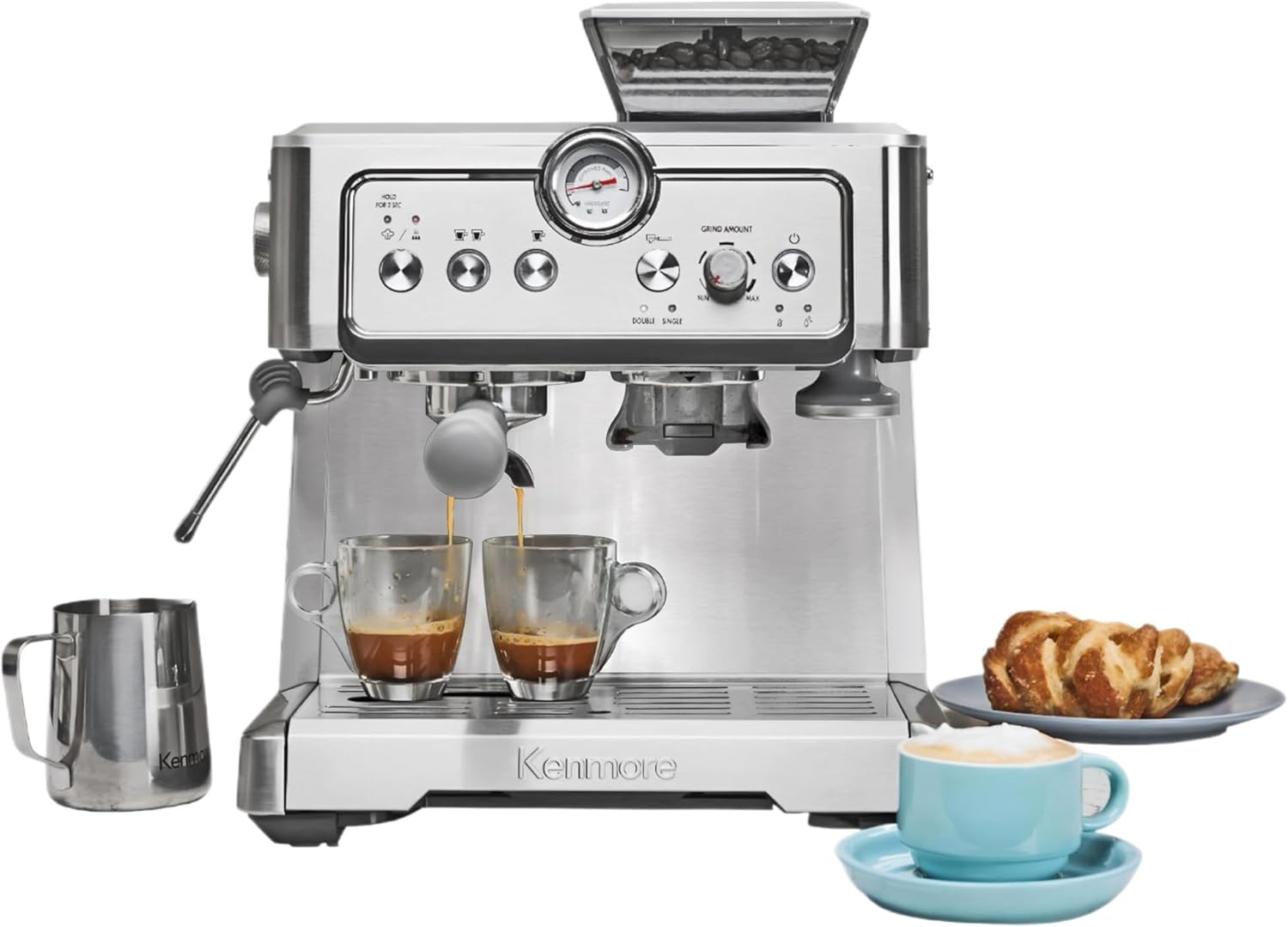 Kenmore 15 Bar Espresso Machine with Grinder & Frother - Stainless Steel