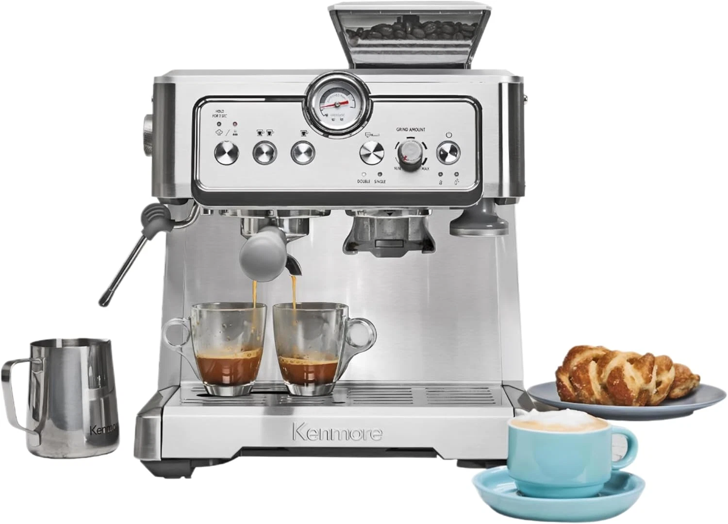 Kenmore 15 Bar Espresso Machine with Grinder & Frother - Stainless Steel