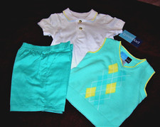 NWT Good Lad 12M Boys 3  Pc Argyle Sweater Vest Polo  Shorts Outfit MSRP 48