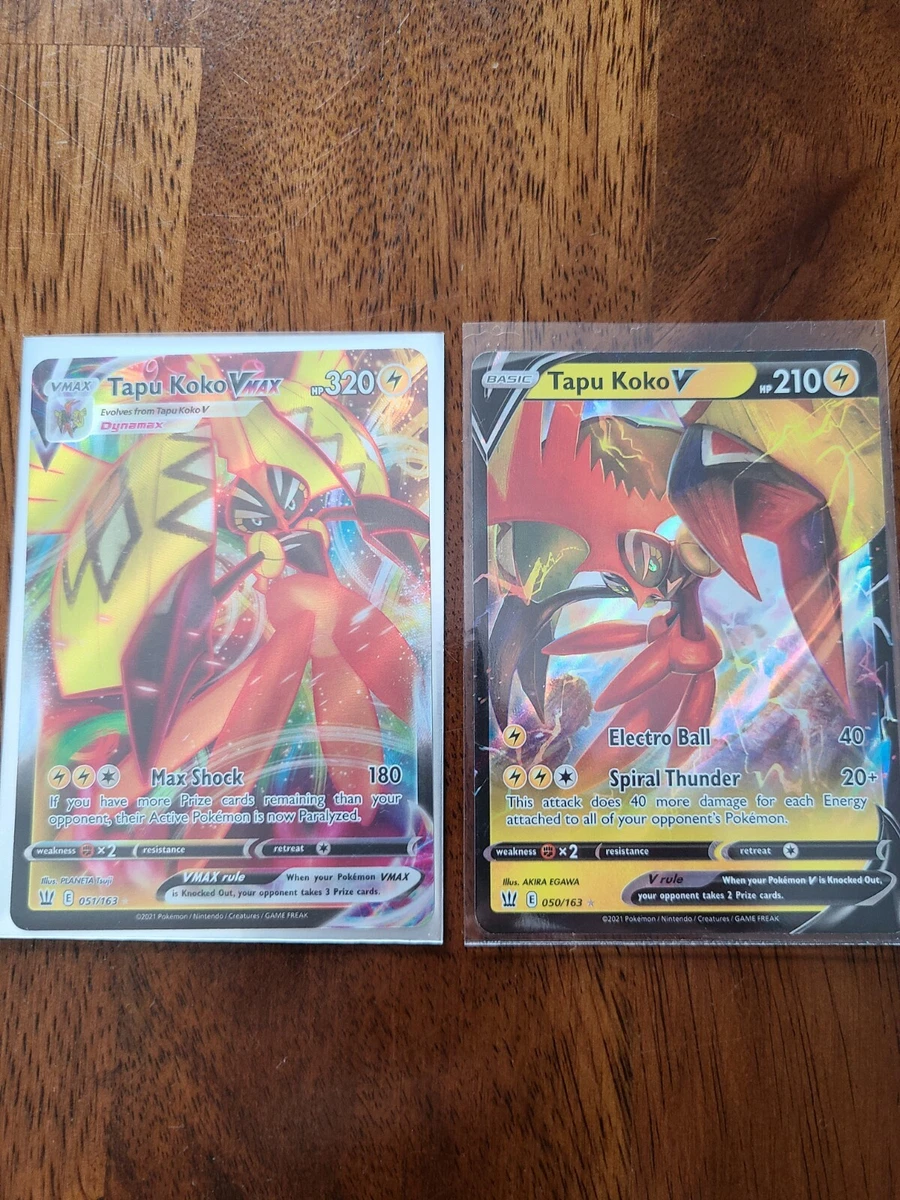 Tapu Koko V & Vmax Ultra Rare Card Set - 050/163 & 051/163 - Battle Styles  Sword & Shield