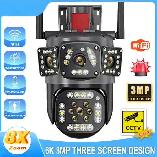 Cámara IP WIFI 6K 12MP Impermeable Tres Lentes Tres Pantallas PTZ Color Visión Nocturna - Imagen 5 de 20