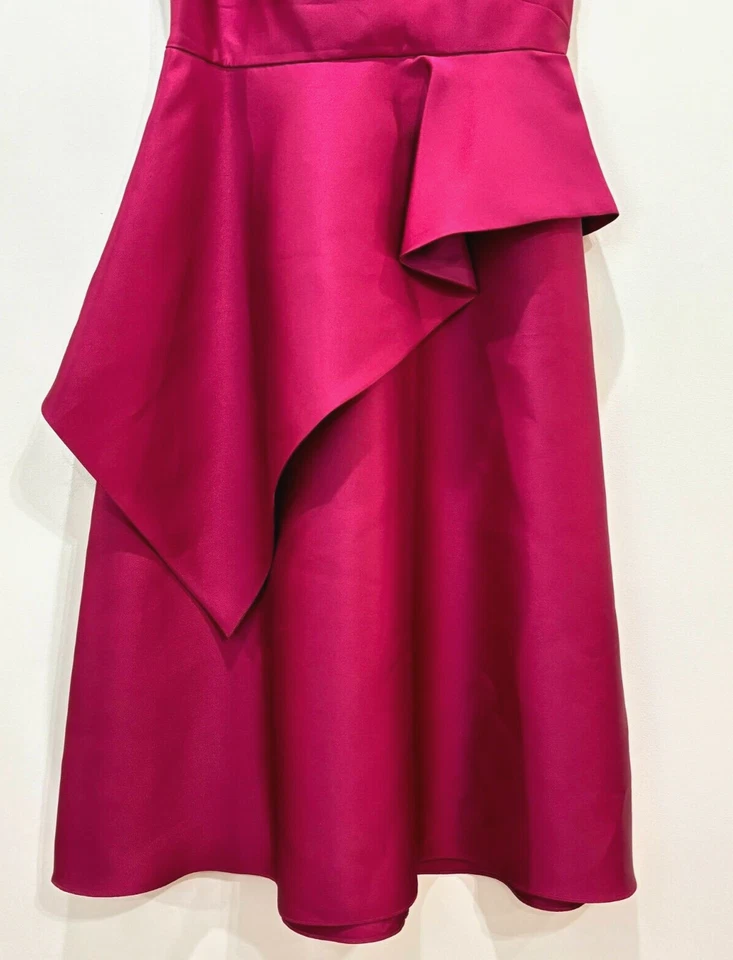 Vestido Adrianna Papell Mikado Midi Satinado 8 Rojo Peplum Magenta Cócteles Formal Foto 4 de 4