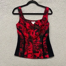 Y2K Cache Top Womens XS Red Floral Abstract Corset Style Whimsygoth Gothic Fairy