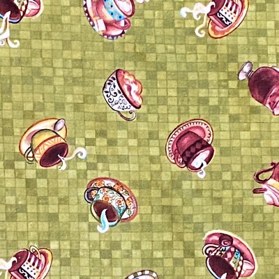 1.5 YD Jumpin Java Fabric Olive Green Cotton Print Clothworks
