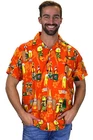 Funky Hawaiian Shirt Beer Bottle Orange Short Sleeve