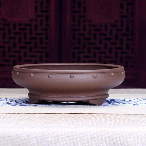 7" Round Traditional Chinese Bonsai Pot Old Style Unglazed Purple Sand Flowerpot - Picture 17 of 27