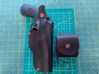 R/H Leather Cross Draw Thumb Release S&W 610/629 N frame Holster & pouch
