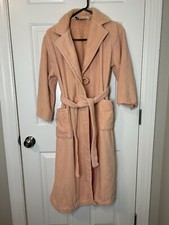 Vtg 1970s Women s Saybury Peach Terrycloth Heavy Cotton Spa Robe 3/4 Sleeves