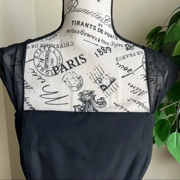 Vestido Randolph Duke The Look Vintage Transparente Mangas Gorra Vaina Midi Negro Talla 12 Foto 3 de 4