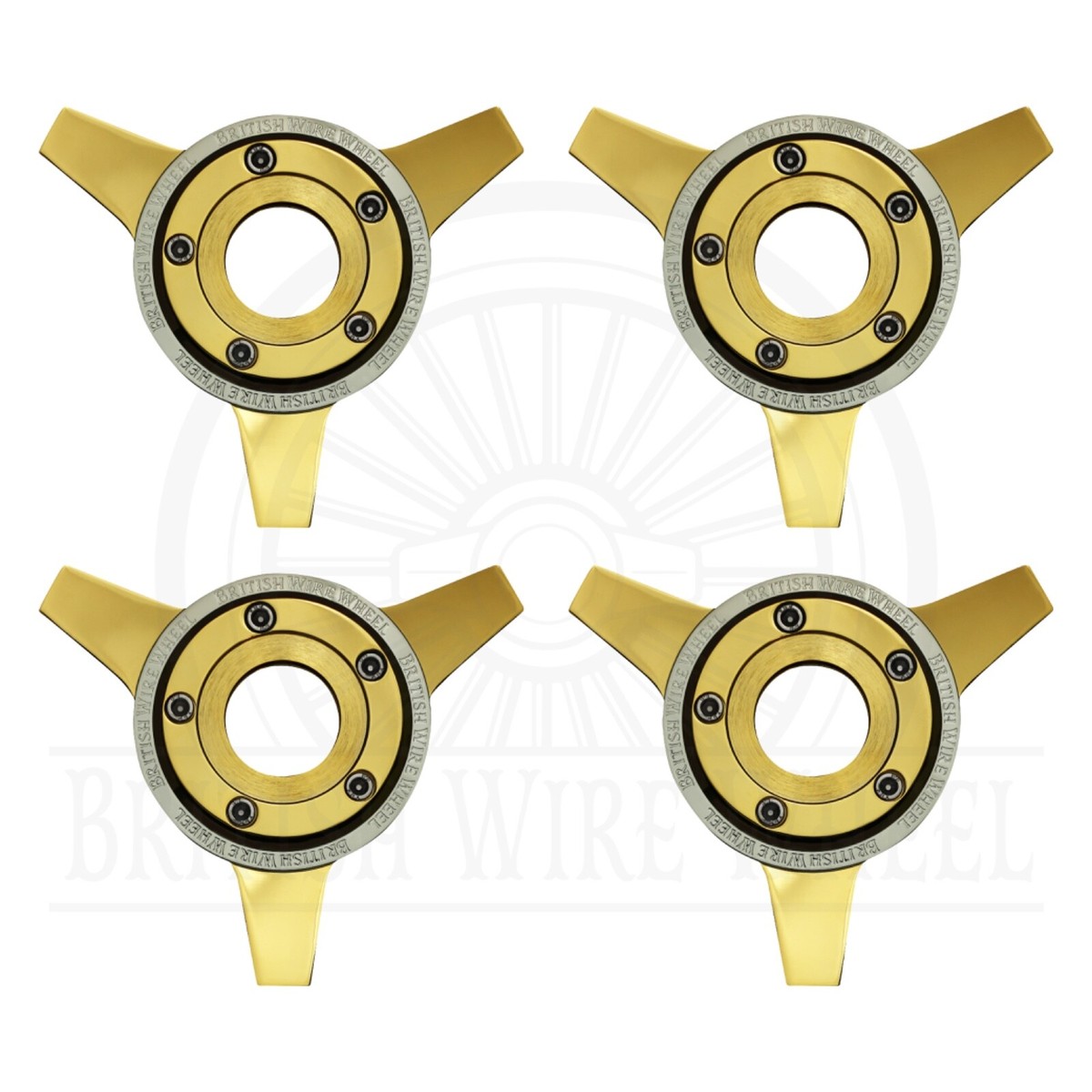 Gold 3 Bar Zenith Cut Locking Knockoff Spinner Caps w/ Chrome