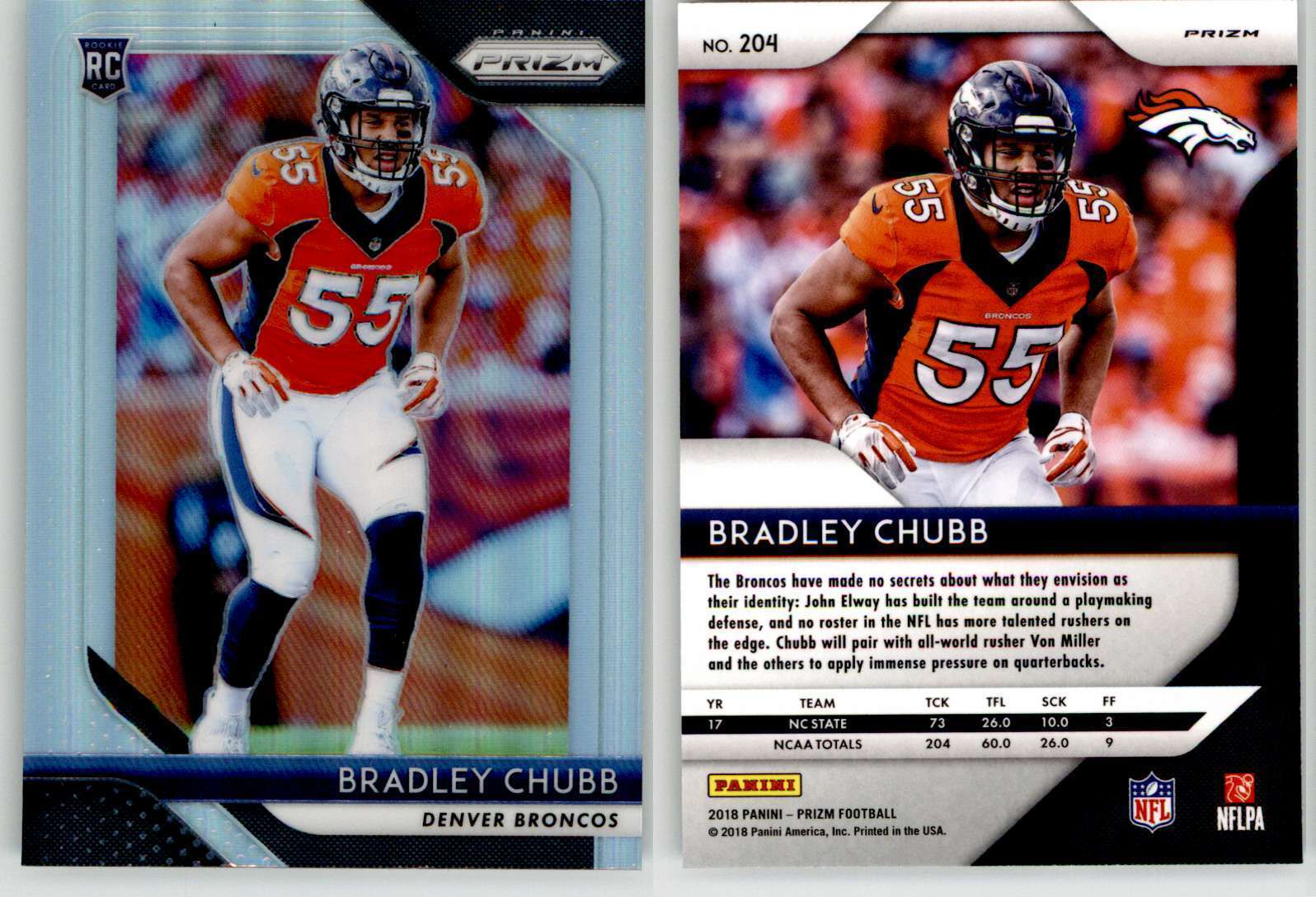 Bradley Chubb 2018 Prizm Silver #204 NC State Broncos Dolphins RC Rookie