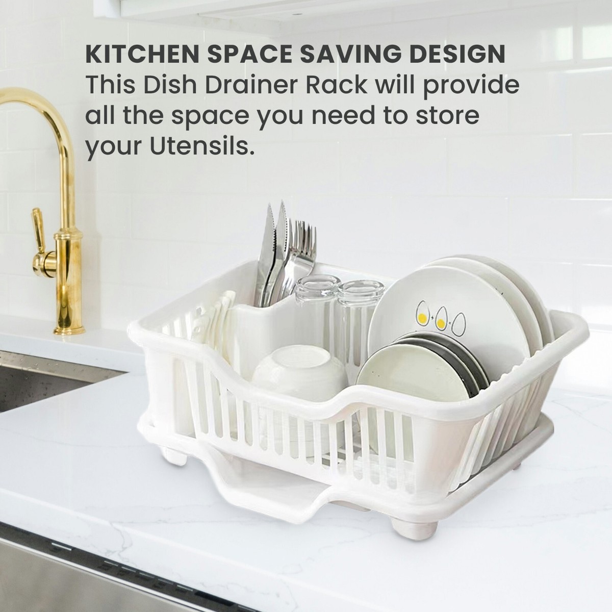 New Kitchen Dish Drainer Tray Plastic Sink Plate Rack Cutlery Cup