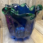 Vintage Murano Cobalt Blue & Green Art Glass Vase/Bowl - Large
