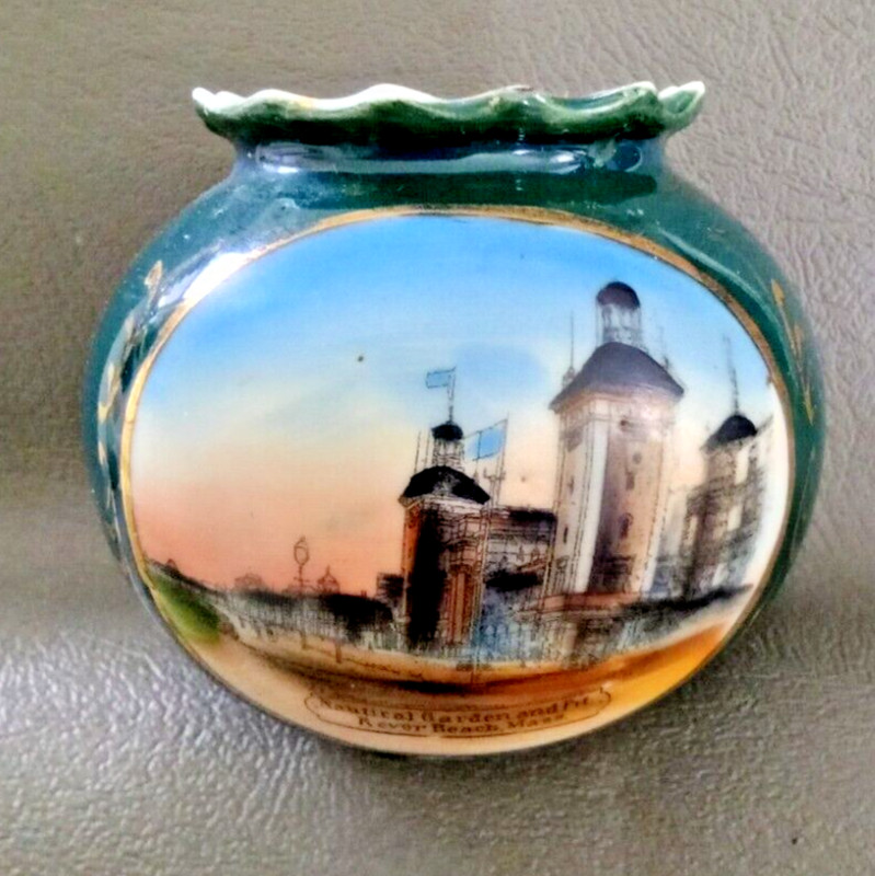 Antique Revere Beach MA Souvenir China  Vase Depicting Nautical Garden and Pit