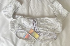 BNWT Missguided Ladies Size 8 Lace Effect Tie Front Crop Top Bikini Top Tassels