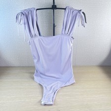 Altar'd State Lavender Ribbed Tie Shoulder Square Neck Bodysuit Purple Small