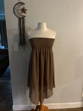 Fashion Nova Brown Strapless Smocked Bodice Chiffon Dress/skirt