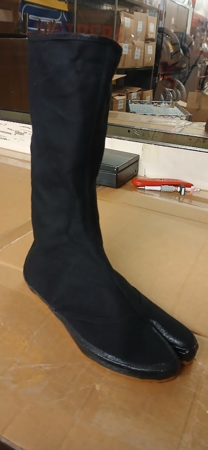 Wacoku Bottes Longues Tabi Ninja - Chaussures Arts Martiaux En Toile Noire Avec Semelle Caoutchouc Et Velcro