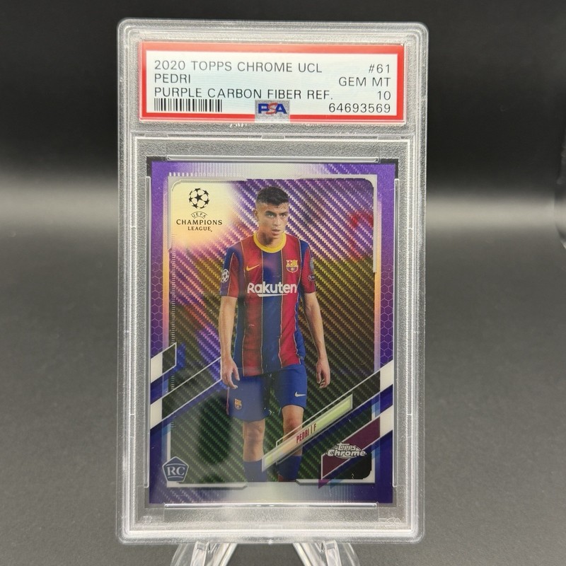 2020 TOPPS CHROME UCL PURPLE CARBON FIBER REFRACTOR #61 PEDRI RC PSA 10