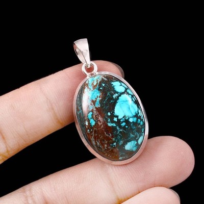 Awesome Copper Turquoise Oval Gemstone 925 Sterling Silver Pendant Jewelry