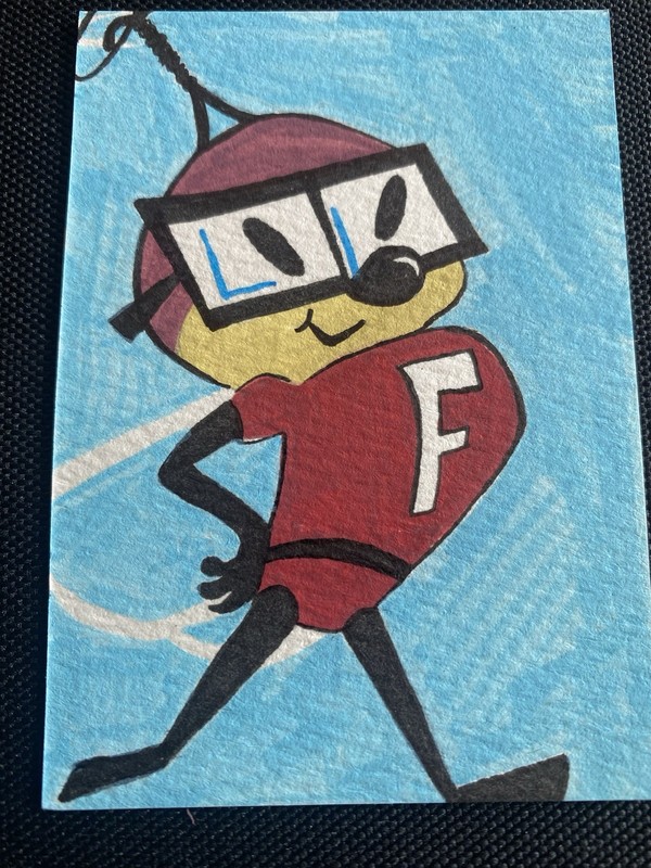 Fearless Fly Cartoon ACEO hand painted Art trading card acrylic micron 2.5x3.5