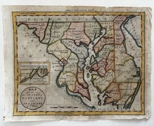 Maryland & Delaware states 1796 Thomas & Andrews rare Doolittle hand color map