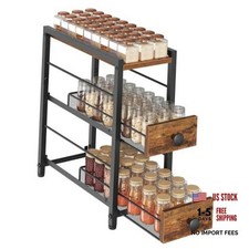 Spice Rack, 3-Tier Pull Out Spice Rack Organizer for Rustic Brown  Black