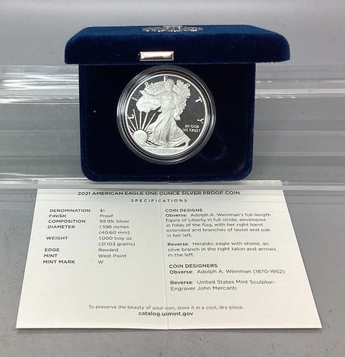 2021 W T-1 Proof American Silver Eagle - With Box & CoA