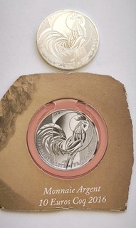 Pièce Argent 10€ France Monnaie de Paris Coq 2016