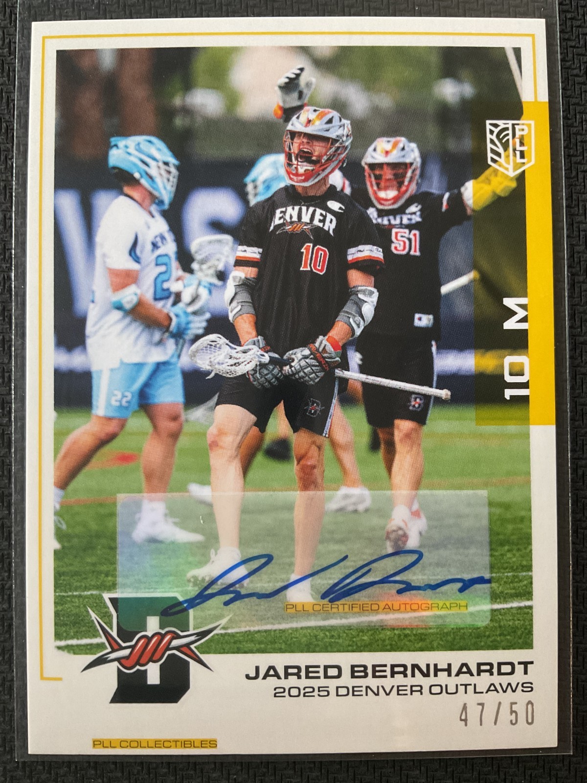 Jared Bernhardt 2025 Premier Lacrosse League  PLL Yellow Auto RC Card #47/50