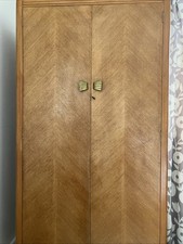 Vintage 1920s/1930s Solid Wood Wardrobe With Brass Fittings And Key Lock